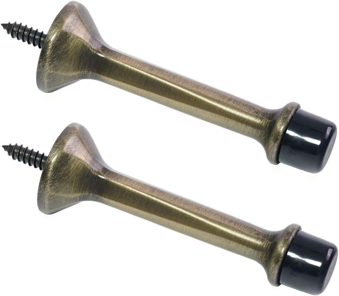 Triumph Hardware 3" inch Heavy Duty Solid Rigid Antique Bronze Door Stop with Soft Rubber Tip, Zinc Alloy Metal Solid Door Stopper Protect Wall & Door