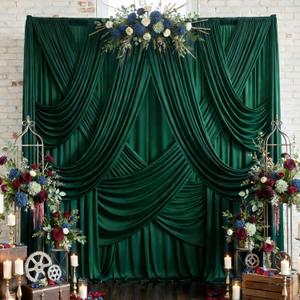 30ftx10ft Wrinkle Free Hunter Green Backdrop Curtains for Party Background, 6 Panles Silky Green Photo Backdrop Drapes Back Drop Cloth for Wedding Birthday Photography Baby Shower Decor