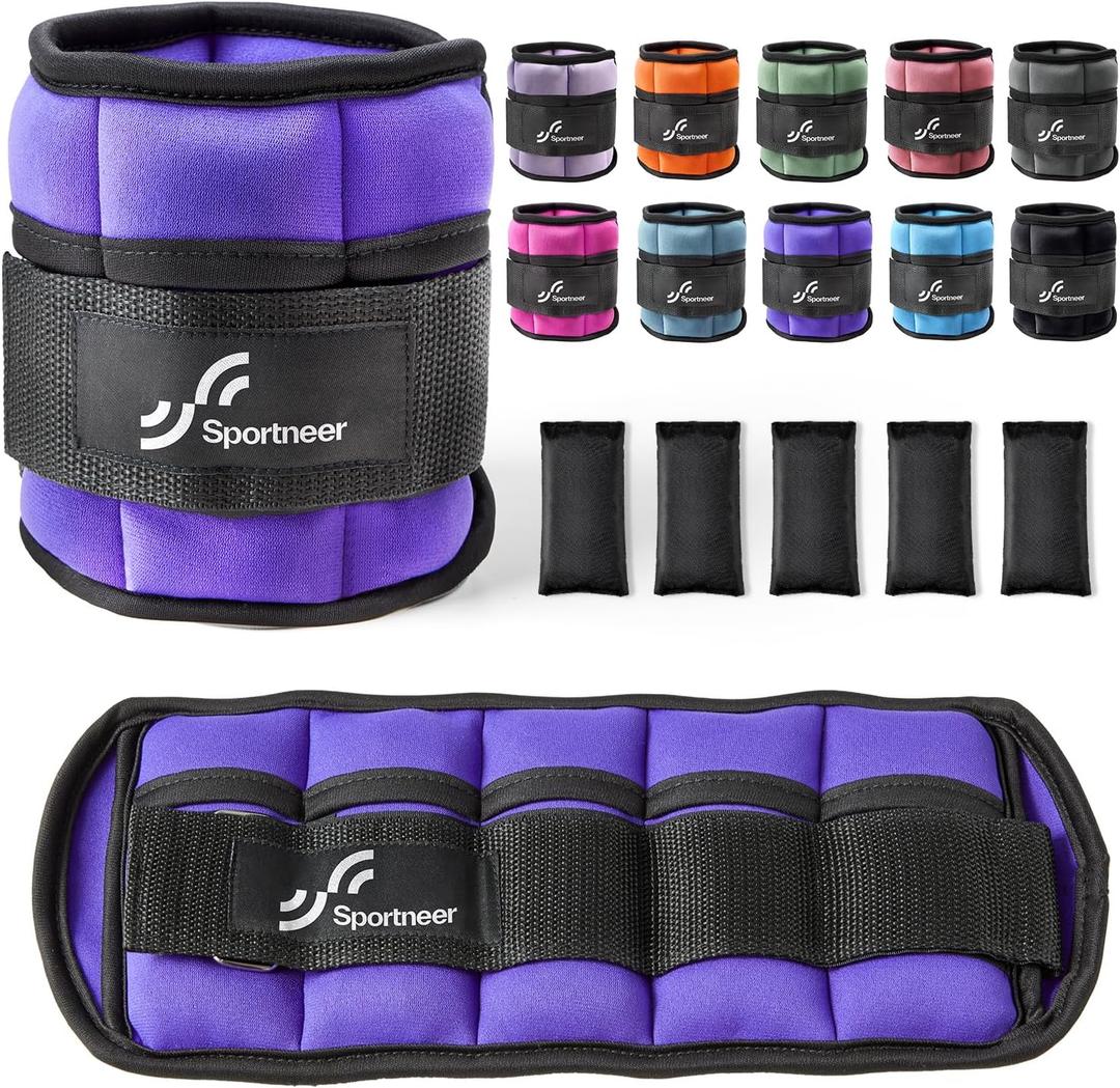 Sportneer Adjustable Ankle Weights for Women & Men, Durable Ankle Leg Weights Strap For Fitness, Exercise, Walking, Jogging, Gym, Aerobics, Workout, 1-5 lbs Each Ankle, 1 Pair 2-10 lbs, Purple