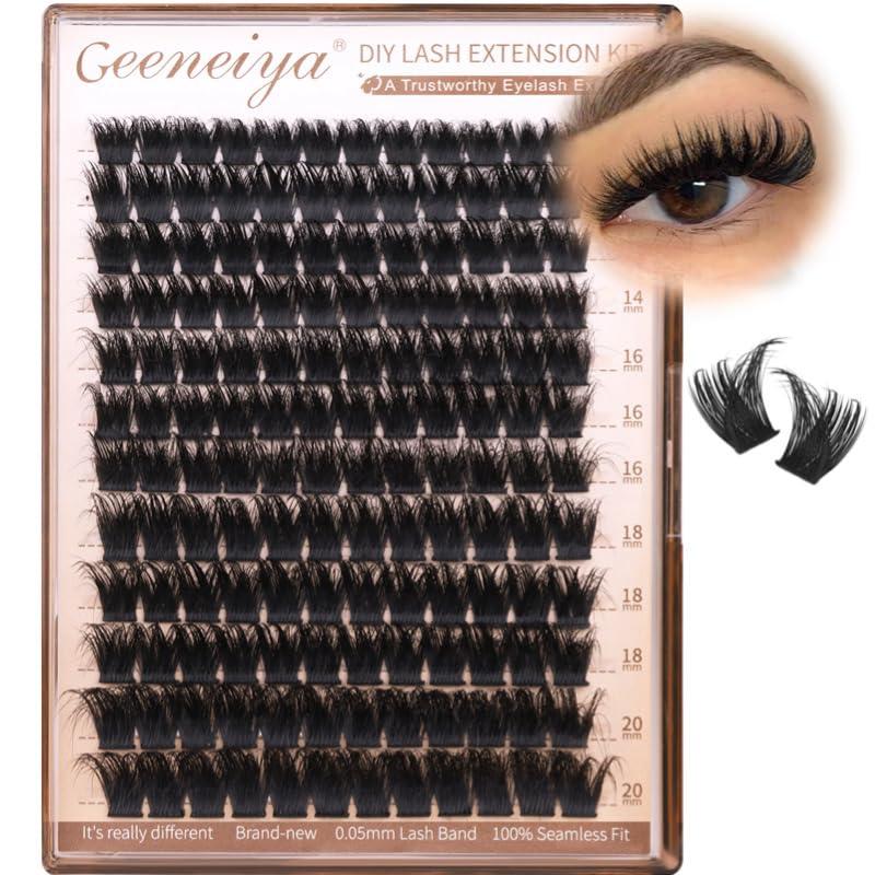 Geeneiya Lash Clusters 200D Full Eyelash Clusters 1020mm Thick D Curvature Lash Extension Wispy Cluster Eyelash Extensions DIY Individual Eyelashes for Beginners