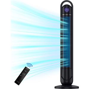 Tower Fan with Remote, 45 Inch Oscillating Fan, Bladeless Fans with 24H Timer, 3 Speeds, 3 Modes, LED Display, Cooling Standing Floor Fan for Bedroom Living Room Home Office, Meteorolite Black