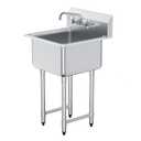 VEVOR Stainless Steel Prep & Utility Sink, 1 Compartment Free Standing Small Sink Include Faucet & legs, 21"x18" Commercial Single Bowl Sinks for Garage, Restaurant, Kitchen, Laundry