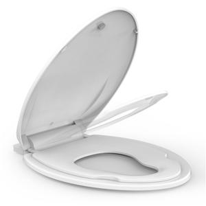 19 Inch White Elongated Family Toilet Seat with Built In Potty Training Seat Slow Close Plastic Toilet Cover for Adults and Toddlers Easy Clean