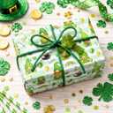 Flyhill St. Patricks Day Wrapping Paper Roll Green, Reversible Lucky Gift Wrapping Paper with Horseshoes Shamrock Gold Coins Goblin Rainbow for St. Patrick's Day, Birthday, Spring Party, Baby Shower, Celebration (17 Inch X 33 Feet)