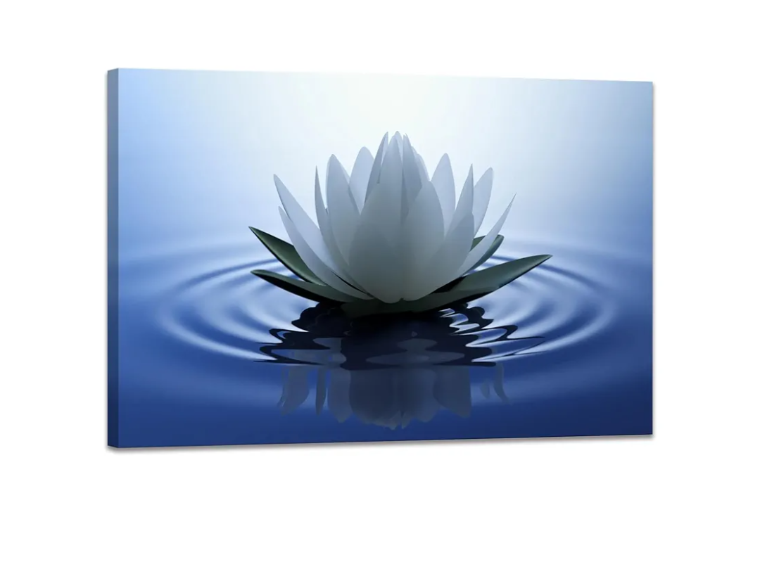 White Lotus Wall Art Canvas Pictures Print Spiritual Meditation Artwork Poster for Yoga Room Bathroom Zen Spa Photo Decor Framed Ready to Hang(16x24inch
