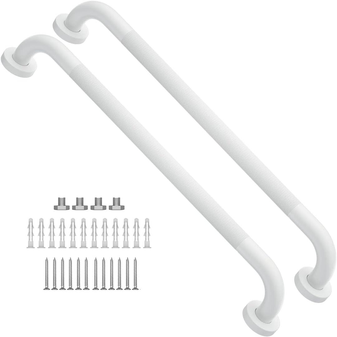 2 Pack 24 Inch Anti Slip Shower Grab Bar Oil Rubbed White 1.25" Diameter,Munzong Bathroom Grab Bar, Knurled Bathroom Balance Bar,Safety Hand Rail Support Handicap Elderly Senior Assist Bath Handle