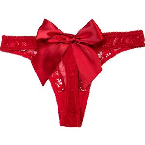 OYOANGLE Women's Bow Sheer G-Strings Low Rise Thong Panties Underwear, Large