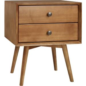 Walker Edison Mid Century Modern Wood Nightstand Side Table Bedroom Storage Drawer Bedside End Table, 2 Drawer, Caramel