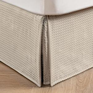 MIYE Pleated Waffle Weave Bed Skirt, Tailored Dust Ruffle 16 Inch Drop Easy Fit, Machine Washable, No Split Corners (Beige, Queen - 16" Drop)