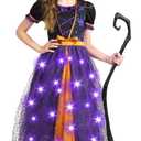 Spooktacular Creations Light Up Witch Costume for Toddler Girls, Fairy Tale Witch Outfit for Kids Halloween Dress Up Parties (Small (5-7 yrs), Purple)