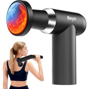 Beyn Hot & Cold Therapy Massage Gun with Detachable Long Handle - Deep Tissue Percussion Massager for Back Pain Relief, 6 Speeds & 6 Heads, LCD Display, USB-C Rechargeable, Quiet Muscle Massager