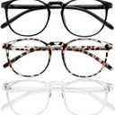 Przene 3 Pack Blue Light Blocking Glasses Women/Men,Retro Round Computer Glasses Anti Eye Strain/UV/Glare, Gaming Glasses. (Black/Crystal/Transparent Amber)