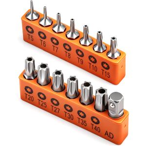 HORUSDY 14-Piece Tamper Resistant Star Bits, S2 Alloy Steel, T5 - T40 Security Torx Bit Set