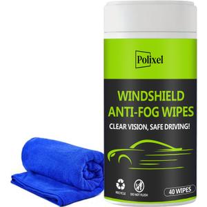 Glass Anti-Fog Wipes Pre-moistened Quick Antifog Defogger Prevent Fogging on Car Windshield, Mirror, Shower Door, Window, Helmets, Goggles Resealable Bottle Pack - 40 Wipes
