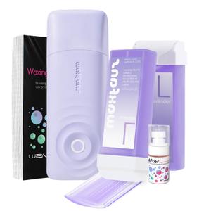 Roll on Wax Kit, Smart Wax Roller Kit with Automatic Cooling System, No Burns, Safe and Easy Waxing Kit for Women and Man at Home, 2 Waxing Cartridges & 50 Waxing Strips Included. (Purple)