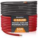 InstallGear 4 Gauge Wire - 50 feet 4 AWG Battery Cable - Copper Clad Aluminum (CCA) Wire for Car Audio, Amplifier Power, 4 Gauge Battery Cables, and Ground Applications (Red + Black)