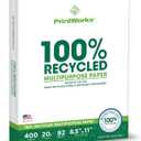 PrintWorks 100% Recycled Printer Paper 8.5" x 11" White - 20 lb Copy & Multipurpose Computer Paper - 1 Pack, 400 Sheets - Made in the USA - 92 Bright - Printer & Copier Compatible (00018)