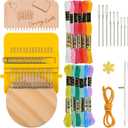 Mini Darning Loom Kit, Mushroom Knit Patch Kit, PatchMaker Mending Tool with 12 Colors Yarn, 11 Hooks, Weaving Loom for Socks, Jeans & Sweaters, Clothes Repair, Fixing Kit for Beginners（Yellow Set）