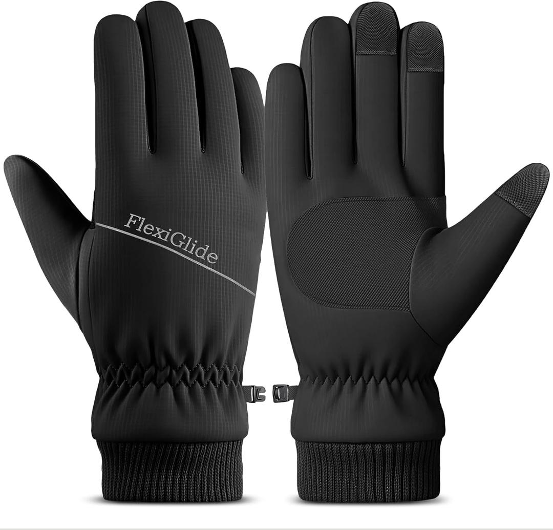 FlexiGlide Winter Waterproof Ski Gloves Men Women, Snow Warm Cycling Cold Weather, Driving Biking Running (Black)