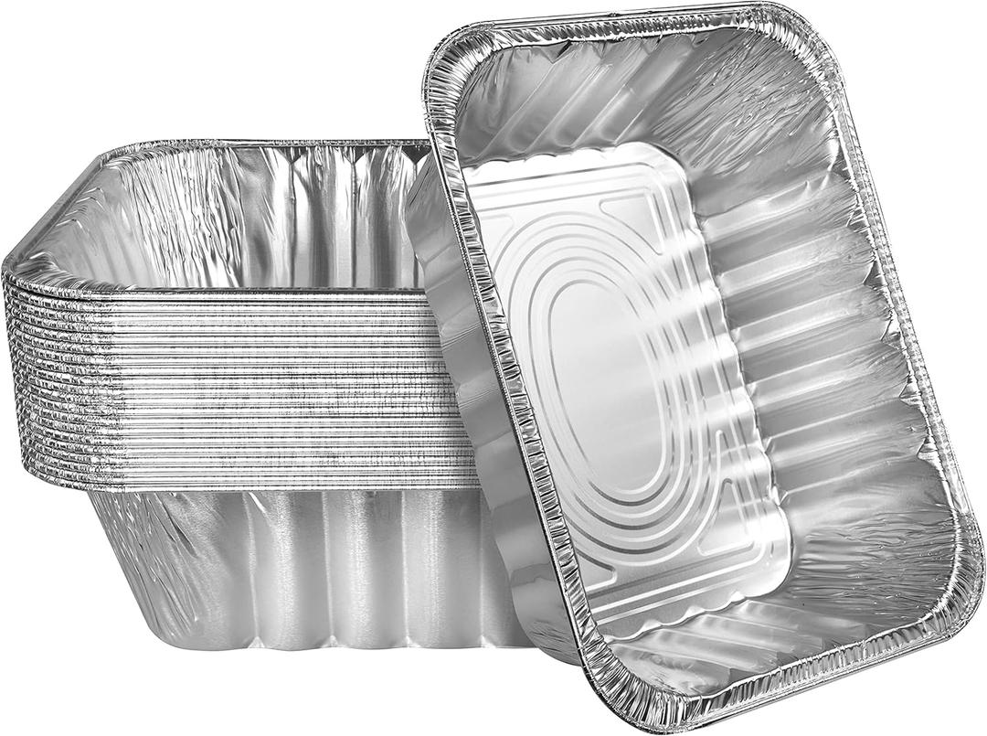 NYHI 9'' x 13 4 Inches Deep Aluminum Foil Pans 20 Pack Durable Disposable Grill Drip Grease Tray Half Size Extra Deep Steam Pan and Oven Buffet Trays Food Containers for Catering Baking Roasting