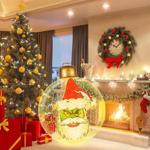 24 Inch Light Up Large Inflatable Christmas Ball Outdoor Decoration, Christmas Green Big Monster PVC Inflatable Xmas Blow up Ball Ornaments with Remote for Winter Holiday Party Garden Lawn Yard Porch