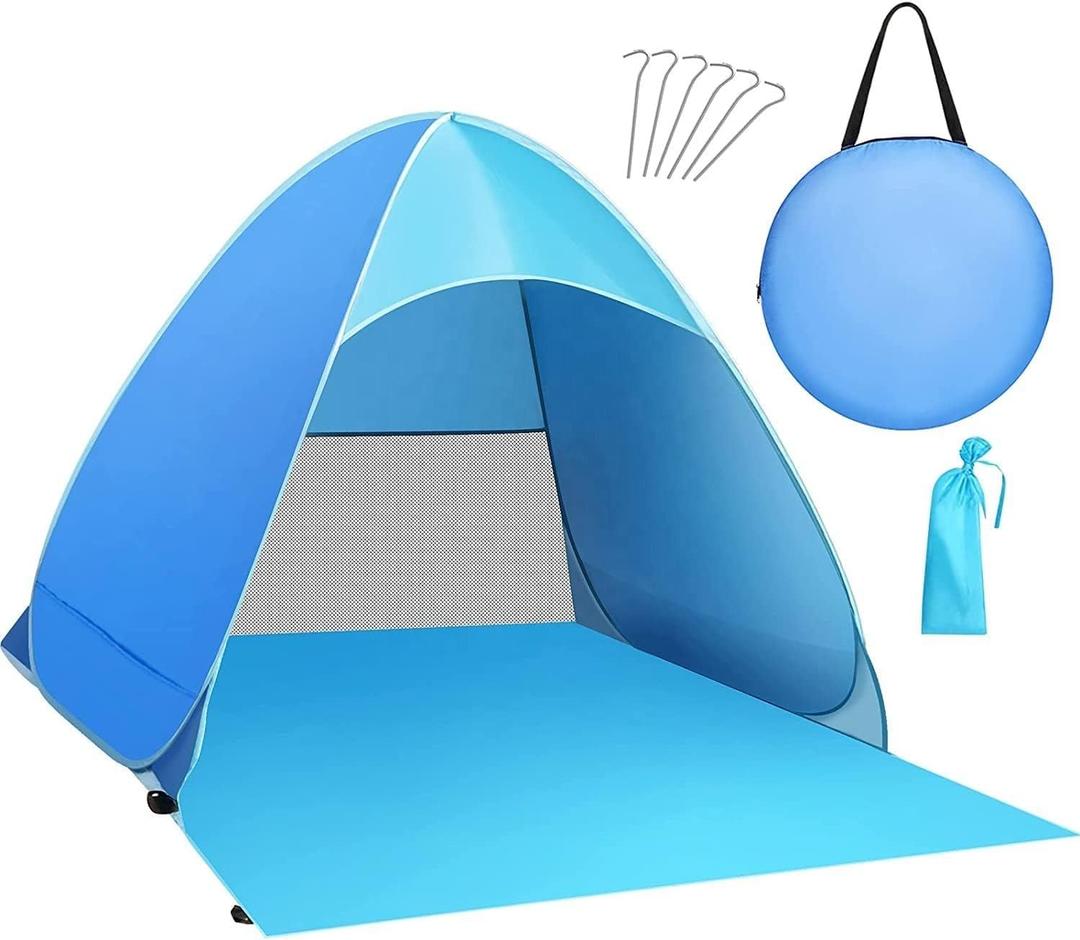 Beach Tent Sun Shelter with UPF 50＋ UV Protection, Lightweight & Easy Setup Beach Shade Canopy, Portable Beach Shade Tent Beach Cabana, Lightweight with Carry Bag (Blue, 3 Person)