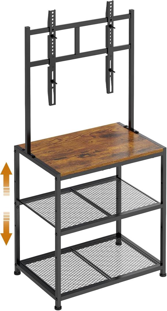 23 Inch to 50 Inch Floor Small Corner TV Stand with Storage Shelves for Living Room Bedroom, Universal Floor Television Stands with Mount, Rustic Brown Corner TV Table Desk Shelf for Small Space (Medium)