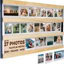 Tapeera Wood Multi Photo Collage Frame For Wall Compatible with Fujifilm Instax Mini Film, Instax Wide & Square - Up to 27 Photos - 3-Tier Rail Mini Picture Frame - Not Compatible with Polaroid Film, Instax mini / 2x3