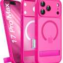 for iPhone 17 Pro Max Magnetic Case with Kickstand, Camera Control, Compatible with MagSafe, Full Lens Protection, Military Grade Shockproof, Translucent Slim Thin Cover for 17 Pro Max, Hot Pink