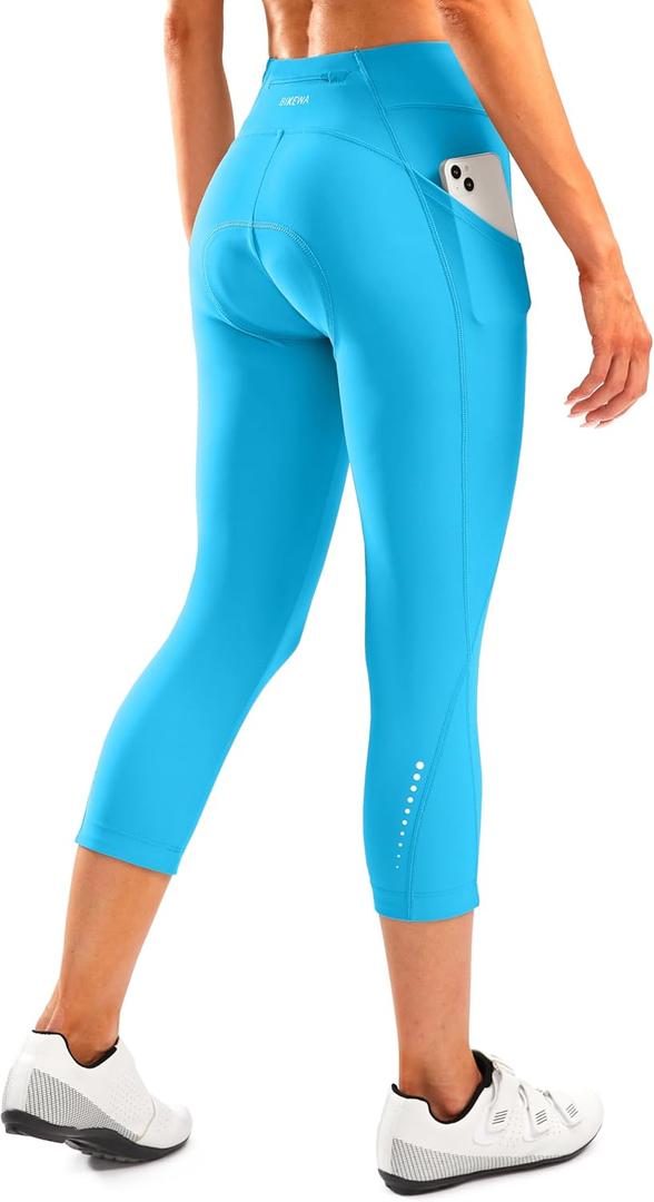 Women's 4D Padded Bike Pants High Waist Cycling Shorts Bicycle Capris 3/4 Biking Tights with Zipper Pockets (Medium)