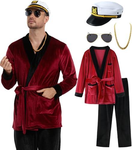Halloween Costume for Men 2025, Adult Red Robe Jacket with Captain Hat Accessories, M
