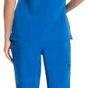 Scrubs for Women Set V-Neck Top & Straight Leg Pants 12 Pockets for Nurses & Healthcare Workers (Blue, M)
