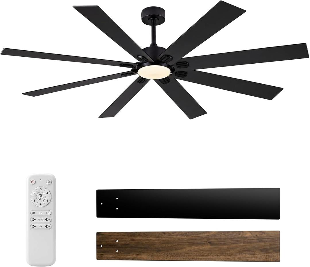 Ceiling Fans with Lights, 72 Inch Brown Indoor Fan with Remote and App Control, Dimmable LED Light, 6 Speeds, Reversible Airflow, Low Noise for Bedroom Living Room Kitchen, Black