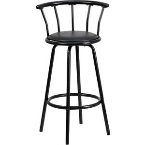 Flash Furniture Charla Crown Back Black Metal Barstool with Black Vinyl Swivel Seat