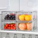 Clemate 4Pack Clear Stackable Kitchen Storage Organizer,Pantry Organizers and Storage,Foods Organizer Bins with Handles, Easily Assemble for Bathroom, Kitchen, Refrigerator, Pantry, Cabinet, Closet (Medium)