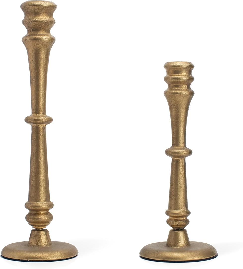 Antique Brass Iron Candlestick Holders Set of 2, Vintage Taper Candle Holder for Fireplace Mantle Decor, Decorative Candle Stands for Wedding & Dining Table Centerpiece