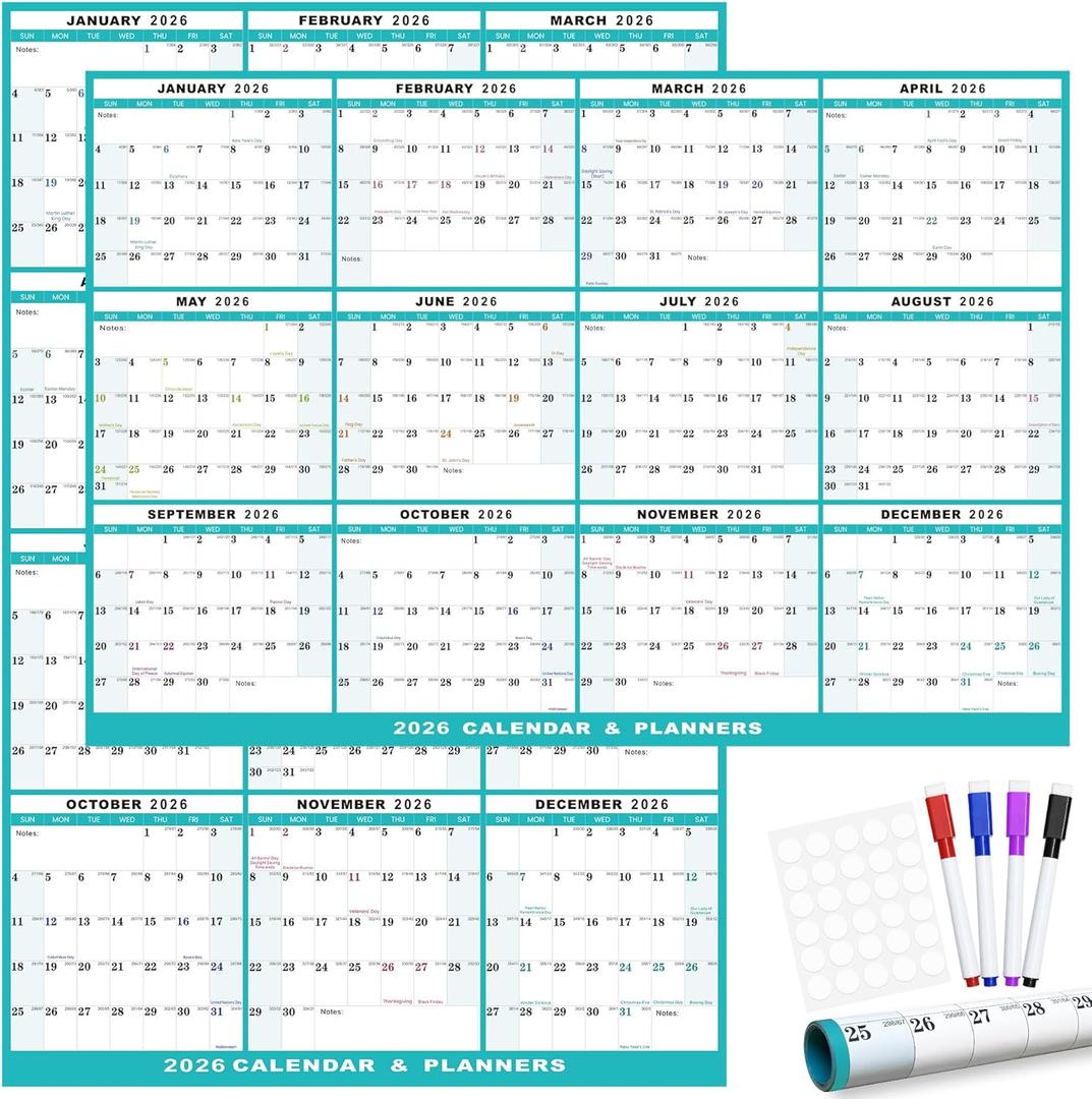 32" x 48" 2026 Wall Calendar Erasable, 12 Month Horizontal/Vertical Calendar January to December,Wet & Dry Erase Large Laminated Annual Yearly Planner for Easy Planning, Organizing