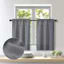 OWENIE Bob 2 Panels Dark Grey Kitchen Curtains Sets for Windows 36 Inch Length, Faux Linen Textured Short Cafe Curtains Tiers for Kitchen, Rod Pocket Small Window Drapes for Bathroom, 30Wx36L Inch