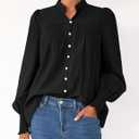 PRETTYGARDEN Fall Lantern Long Sleeve Shirts for Women 2026 Trendy Button Vneck Pullover Henley Tops Dressy Work Blouses (Black, M)