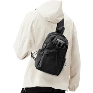 SEAFEW Black Sling Crossbody Bag for Men Women, Tactical Backpack Shoulder Daypack Mini Anti-Theft Cross Body Motorcycle Chest Bags, Small One Strap Fanny Back Pack for Casual Travel Hiking Sport Gym
