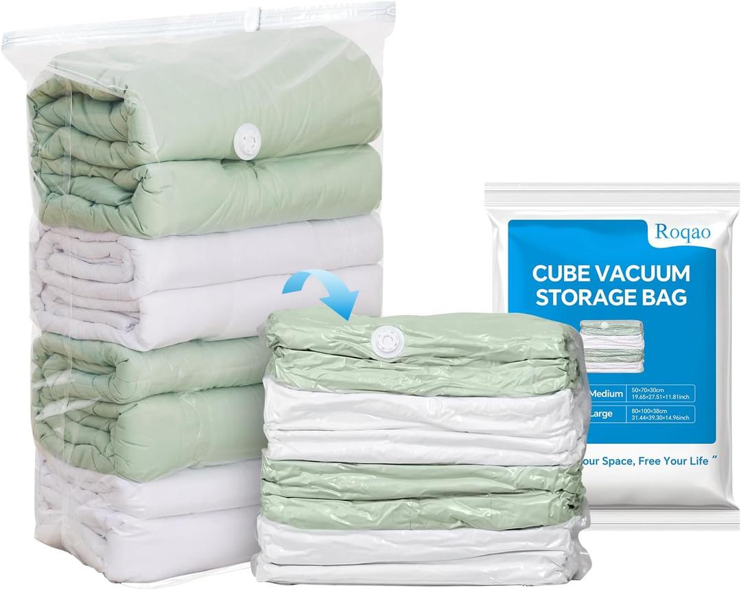 Roqao 5 PACK Cube Vacuum Storage Bags, 31x40x15 Inch Vacuum Seal Bags for Clothing, Blankets, Bedding, Space Saver Vaccine Sealed Storage Bags, Seasonal Storage, Large