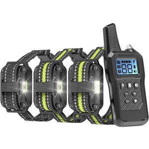 Dog Shock Collar 3 Pack - Dog Training Collar with Remote IP65 Waterproof E Collar for Dogs Training with Shock Vibrate Beep and Light Modes for Small Medium Large Dogs (Black)