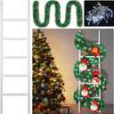 Tigeen 59" 3 Pack Lighted Christmas Stocking Holder Stand for Wall 10 Hook Wooden Christmas Ladder Stocking Hanger Artificial Garland Battery Operated Light for Xmas Holiday Party(Novel Style)