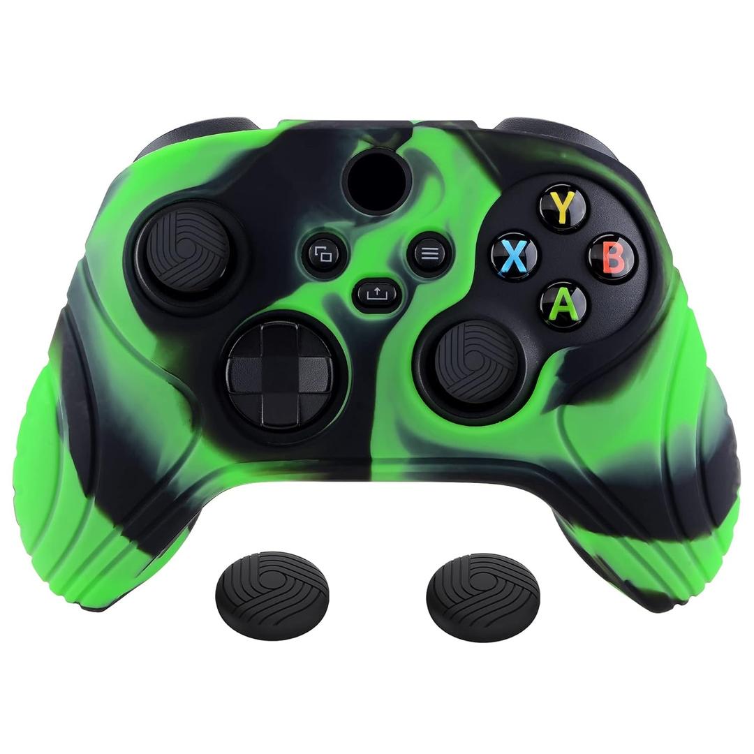 eXtremeRate PlayVital Samurai Edition Anti-Slip Controller Grip Silicone Skin for Xbox Core Controller, Ergonomic Protective Case Cover for Xbox Series S/X w/Thumb Grips - Green & Black