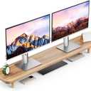 Dual Monitor Stand Riser, 39 Inch Extra Long Wooden Desktop Monitor Riser with Storage for 2 Monitors Ultra Strong Desk Shelf Organizer Riser Ergonomic for 2 Screens/Laptop/PC/TV/Printer, Light Walnut