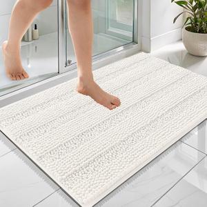 OLANLY Thick Bathroom Rugs 36x24, Extra Soft Absorbent Chenille Striped Bath Rugs, Rubber Backing, Machine Wash Dry, Bath Mats for Bathroom Floor, Tub and Shower, Home Decor Accessories, Ivory