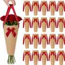 Mooliwe 20 Pcs Mother's Day Flower Bouquet Bags Kraft Paper Flower Gift Bag with Ribbon Handle Floral Bouquet Holder for Mom Teacher Gift Mother's Day Wedding Graduation Florist Supplies(Brown, Red)