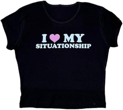 Baby Tees for Women Y2k Funny Graphic Short Sleeve Grunge 90s Teens Summer T-Shirts, S