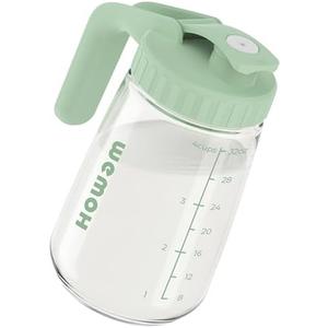WEMOH 32oz Breast Milk Pitcher, 3X-Thick Heat & Cold Resistant Borosilicate Glass, Leakproof Breast Milk Fridge Storage Container with Wide Mouth & Ergo Grip, Dishwasher Safe, Fast Baby Formula Maker