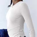 LASLULU Womens Sexy Crossover Crop Top Long Sleeve Workout Tops Crewneck Athletic Yoga T-Shirts Fall Outfits (White, L)